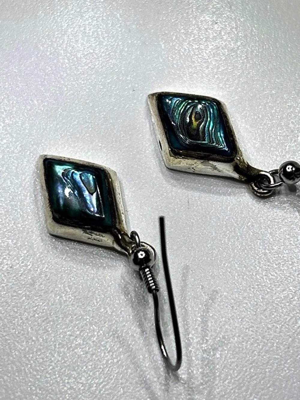 2 Pairs of Silver Inlay Drop Earrings